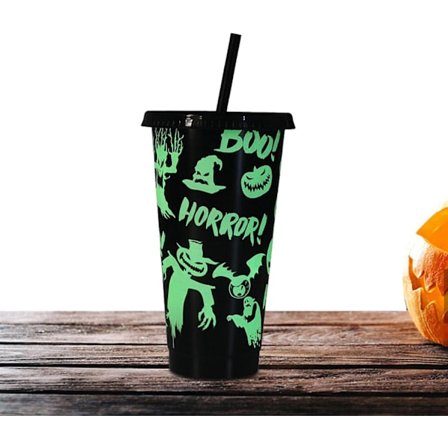 Halloween-mugg med lock och sugrör, Halloween Boo Pumpkin 710 ml lysande mugg med sugrör | Fest