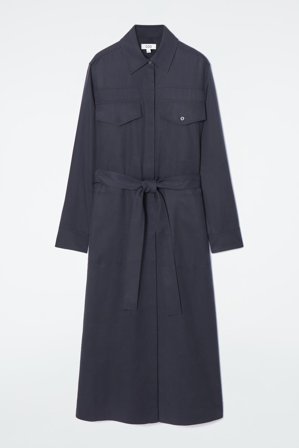 COS Women's Belted Midi Shirt Dress in Blue