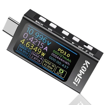 USB Tester 3.3V-40V heemol 12A USB C Meter, Digitalt Multimeter PD3.1 QC4.0 PDO, Høj Præcision Bidirektionel Måling Spænding Strøm Kapacitet