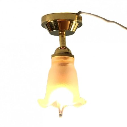 Dukkehus Loftslampe Frostet Tulipanskærm 12v Miniature Elektrisk Belysning (LGL)