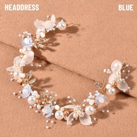 Pearl Wrist Flower Girls Morsiusneito SININEN PÄÄHANKO Blue Headdress-Headdress