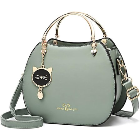Dammode Handväska med Topphandtag, Axelremsväska, Runda Axelväska för Flickor och Kvinnor, PU-Läder Messenger Bag, Söt Handväska med Kattberlock