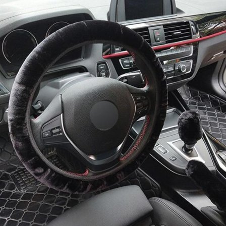 (Svart-3st) Universal Ratt Plysch Leopard Bil Ratt Skydd Vinterpäls Handbroms Växelspak Skydd Set Bil Interiör Tillbehör