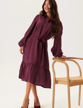 Bubbleroom Midi Shirt Dress - Burgundy - 32-34