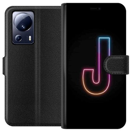 Kompatibelt Plånboksfodral till Xiaomi Xiaomi 13 Lite Minimalistisk neonbokstav J i färgskiftande ljus mot svart bakgrund