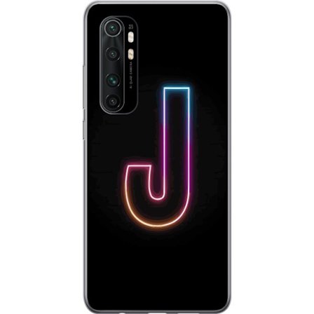 Kompatibel Mobilcover til Xiaomi Xiaomi Mi Note 10 Lite Minimalistisk neonbogstav J i farveskiftende lys mod sort baggrund