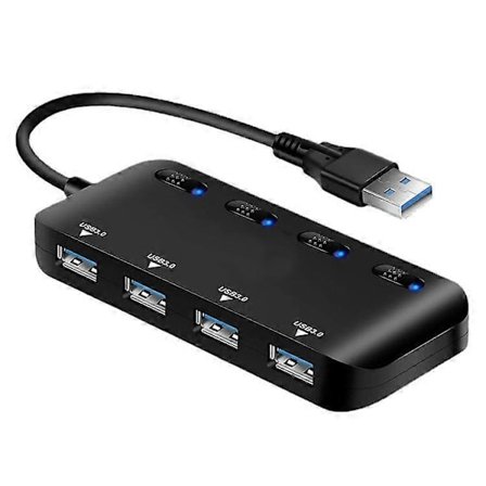 Grenuttag USB 3.0 Hub, Ultra Slim Multipla 4 Port USB Hub med Individuella Strömbrytare och LED-lampor