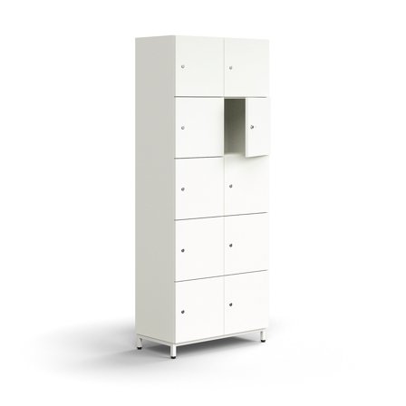 Abschließbarer Schrank QBUS, 10 Fächer, Beingestell, 2020x800x420 mm, weiß
