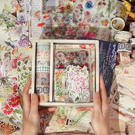 Kasvi Scrapbooking -setti, Junk Journal -setti Washi -teipillä, Tarroilla, A6 -muistikirjalla, Kasvitieteellisellä Bullet Jo