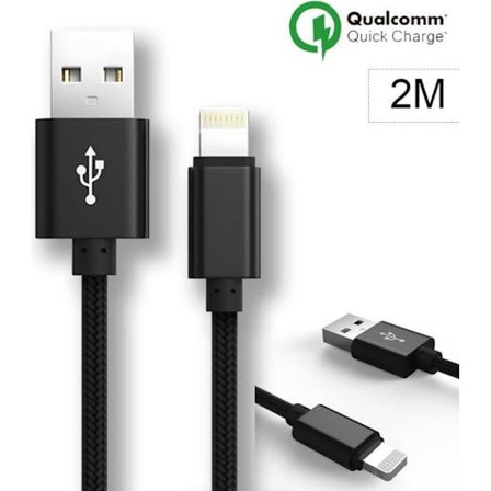 Laddkabel för iPhone - Apple - 2M - Nylon - Hållbar - Svart