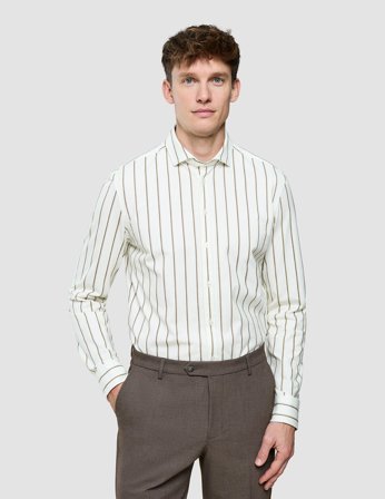 Shaping New Tomorrow - Classic Shirt - Sand Herringbone Stripes - Slim Fit - Herre - Størrelse XXL