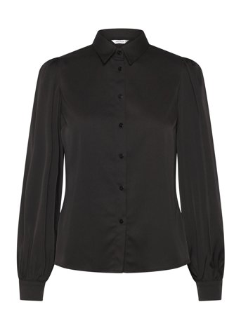 Puff Sleeve Satin Shirt Black Bubbleroom