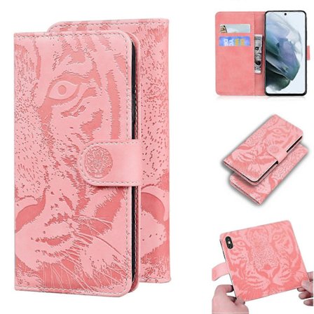 For Samsung Galaxy S21 FE Tiger Embossed Pattern Horizontal Flip Leather Case with Holder & Card Slots & Wallet