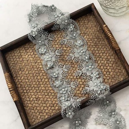 Kammusling Blomster Perler Broderet GRÅ