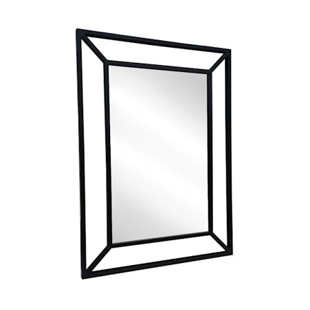 Sort metalspejl med pendel, 80x110 cm, geometrisk ramme