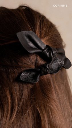CORINNE Leather Bow Hair Clip Big and Small 2-pack Black, Hår, Hårpynt, Hårspænder