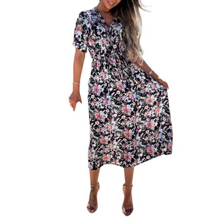 Dam Kortärmad Klänning Beach Party V-ringad Lös Mini Summer P