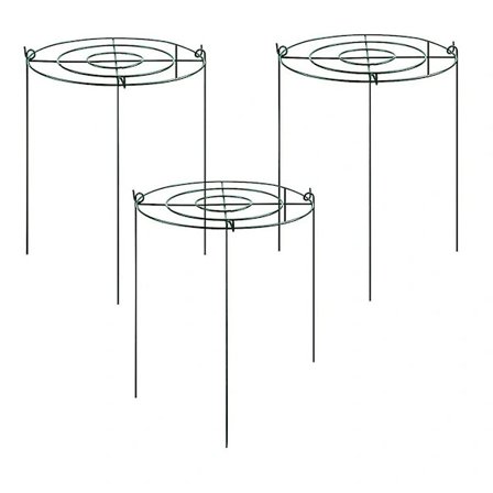 3 settiä pionitukia, kasvituki kaarilla ja ritilällä, jossa 4 jalkaa, kasvituki, kukkatuki