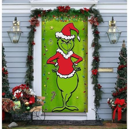 Grinch juledekorasjon for dør, grønn bakgrunn, julepynt for veranda, skilt for innendørs og utendørs inngangsdør, festutstyr