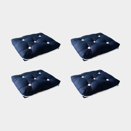 Coussins de chaise avec kapok Moory, 45 x 38 x 8 cm, bleu marine, simple, 4-pack