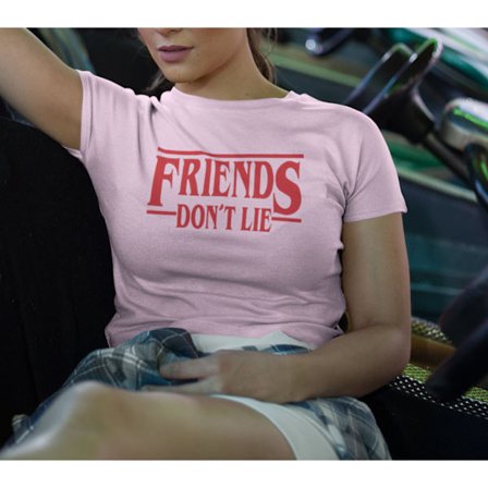 Dame rosa T-shirt inspireret af Stranger Things, Friends Don't Lie, Pink