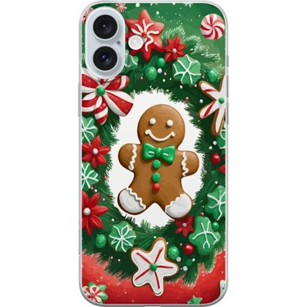 Kompatibelt Mobilskal till Apple Apple iPhone 16 Plus Pepparkaksgubbe poster julbakelse julkrans godis sötsaker pepparkaka retro konst