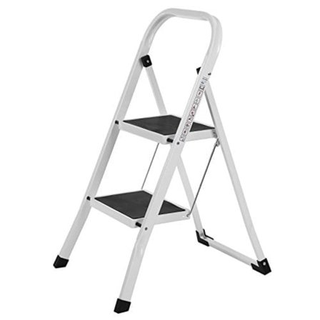 Songmics Folding Step Ladder med 2 steg, viksektion, säkerhetslås, lastkapacitet 150 kg