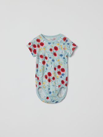 Kurzärmeliger Body, geblümt - 68 - kinderbekleidung - green - Polarn O. Pyret
