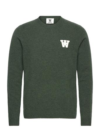 Tay Aa Cs Patch Lambswool Jumper Strikkegenser M. Rund Krage Grønn Double A By Wood Wood*Betinget Tilbud