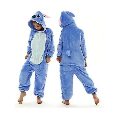 Stitch Kigurumi Barn Pyjamas Vinter Flanell Varm V