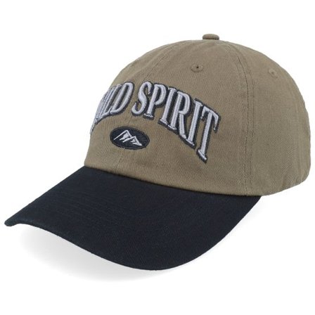 Wild Spirit - Grön unconstructed Keps - 3d Script Mountain Washed Olive/Black Dad Cap @ Hatstore