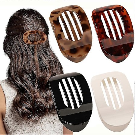 4 stk. flade hårklemmer, runde flade hårklemmer til kvinder og piger, franske stærke hårspænder til tykt og tyndt hår, komfortabelt buet flad C