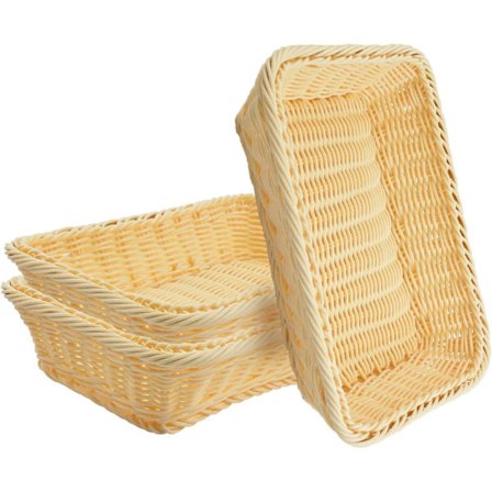 Vævet kurv, sæt med 3 polyrattan brødkurve til mad, frugt, grøntsager, servering, restaurant, hjem, køkken Cream