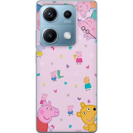 Kompatibelt Mobildeksel til Xiaomi Redmi Note 14S Peppa Gris med en baby i armene, mamma gris motiv i fargerik og myk barneillustrasjon med hjerter