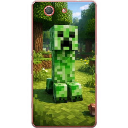 Kompatibelt Mobilskal till Sony Sony Xperia Z3 Compact Block-baserad Creeper-figur i en grön pixell värld, ikonisk spelillustration för barnrum, ga