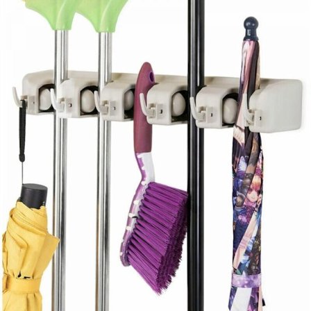 Vægmonteret kostholder med 5 rum og 6 kroge til køkken, badeværelse, garage og have, grå