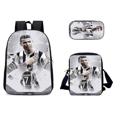 3 st Cristiano Ronaldo Ryggsäck Oxford Satchel Ins Skolväska Med Pencil Bag Messenger Bag