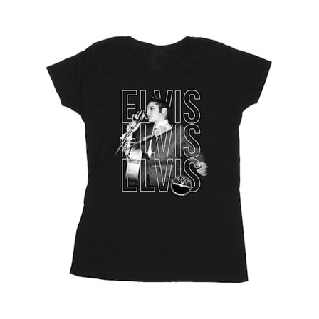 Elvis Dam/Kvinnor Trippel Logotyp Porträtt Bomull T-shirt XXL Svart