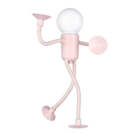 (Pink) Sød Tegneseriefigur Mand Form Natlampe Batteridrevet Bærbar Læsebordslampe til Stue Soveværelse