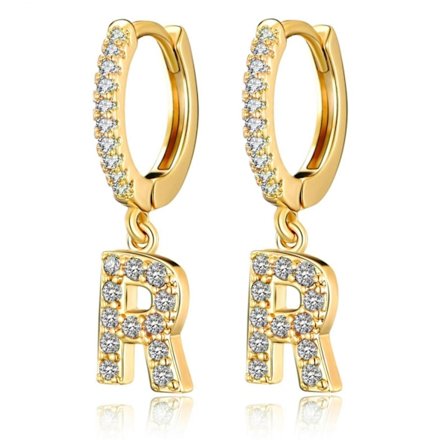 Hoop Øreringe til Kvinder Piger 18K Guldbelagt Fine Små Hængende Hoop Cubic Zirconia Initial Øreringe --- R