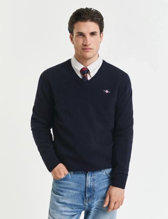 GANT Superfine Lambswool V-Neck - Navy - S