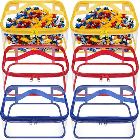 6-pak Klar PVC Legetøjsopbevaringsposer med Lynlås - Vandtæt Gennemsigtig Organizerpose til Byggeklodser Små Legetøj