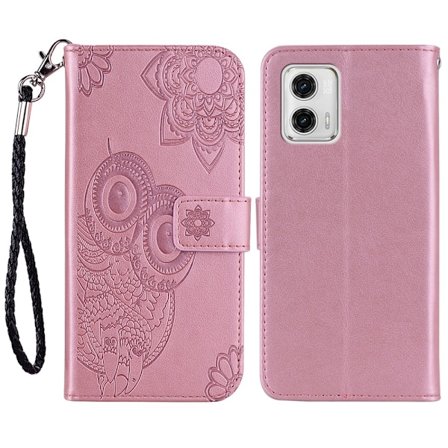 SKALO Motorola Moto G53 5G Mandala Owl Flip Cover - Rosa guld