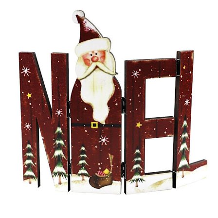 Glædelig Jul Skilt Træ Julemand Pynt Træbord