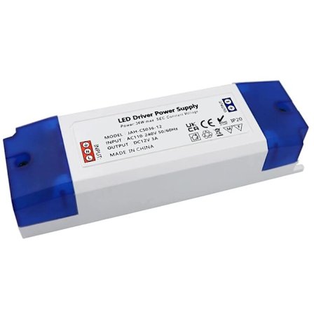 12V LED-transformator, 230V til 12V LED-transformator, 0-36W LED-transformatordriver, konstant spænding strømforsyning til underskabsbelysning, LED-