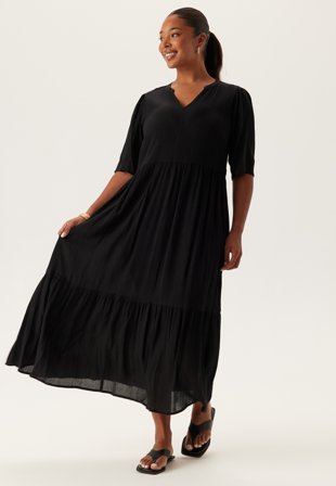 Happy Holly - Puff Sleeve Viscose Dress - Black - Kläder - - Bubbleroom