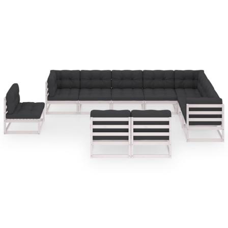 Vidaxl Loungegrupp Med Dynor 10 Delar Vit Massiv Furu Vit