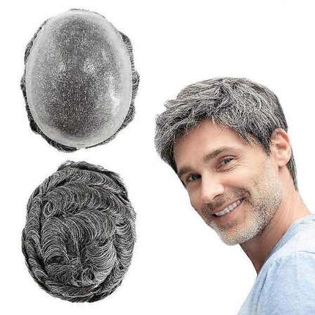 Parykker for menn, ekte hår, hårstykker i polyuretan