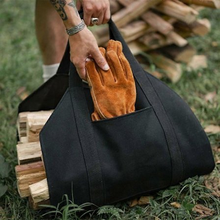 MIMIGO Vedbärväska - Extra Stor Vaxad Canvas Vedkorg Ved Tote för Hem eller Camping - Vattenavvisande Bärväska med Vadderade Handtag Inkluderade