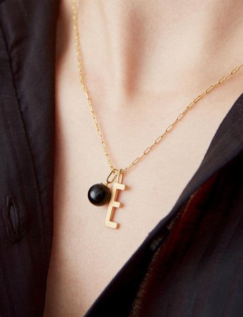 Design Letters Stone Drop Charm - Black - 8 MM